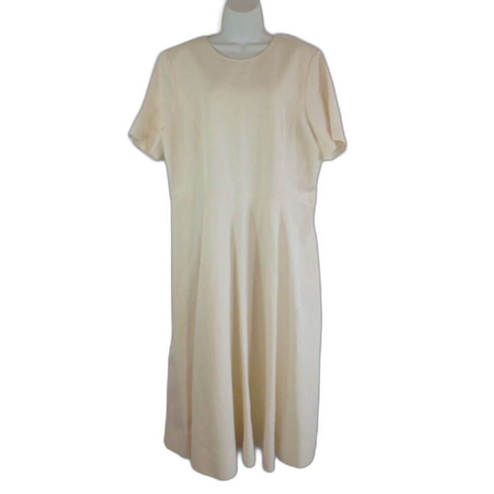 lafayette 148 dress white short sleeve round neck